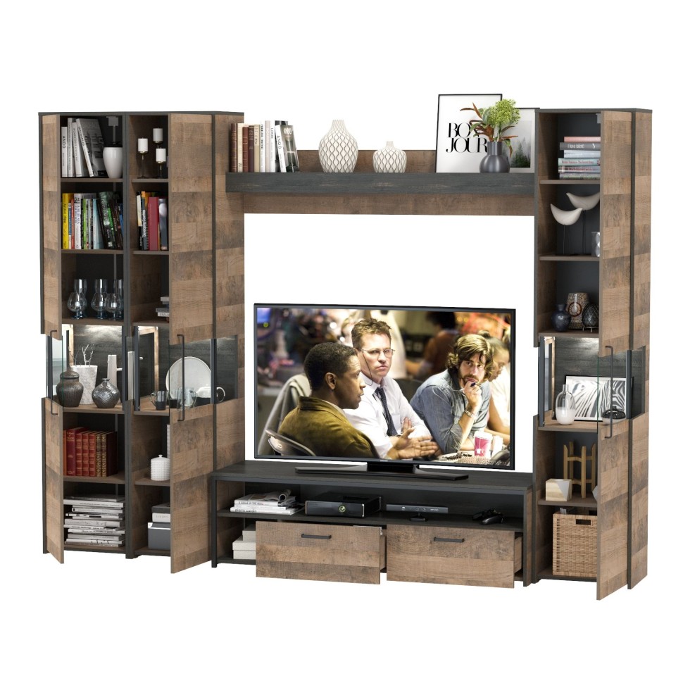 Трувор Гостиная 031, цвет дуб гранж песочный/интра, ШхГхВ 284,2х45,4х210 см., универсальная сборка