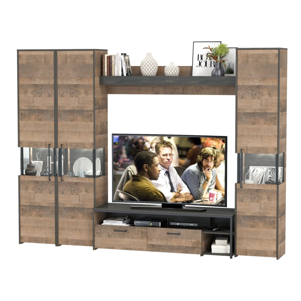 Трувор Гостиная 031, цвет дуб гранж песочный/интра, ШхГхВ 284,2х45,4х210 см., универсальная сборка