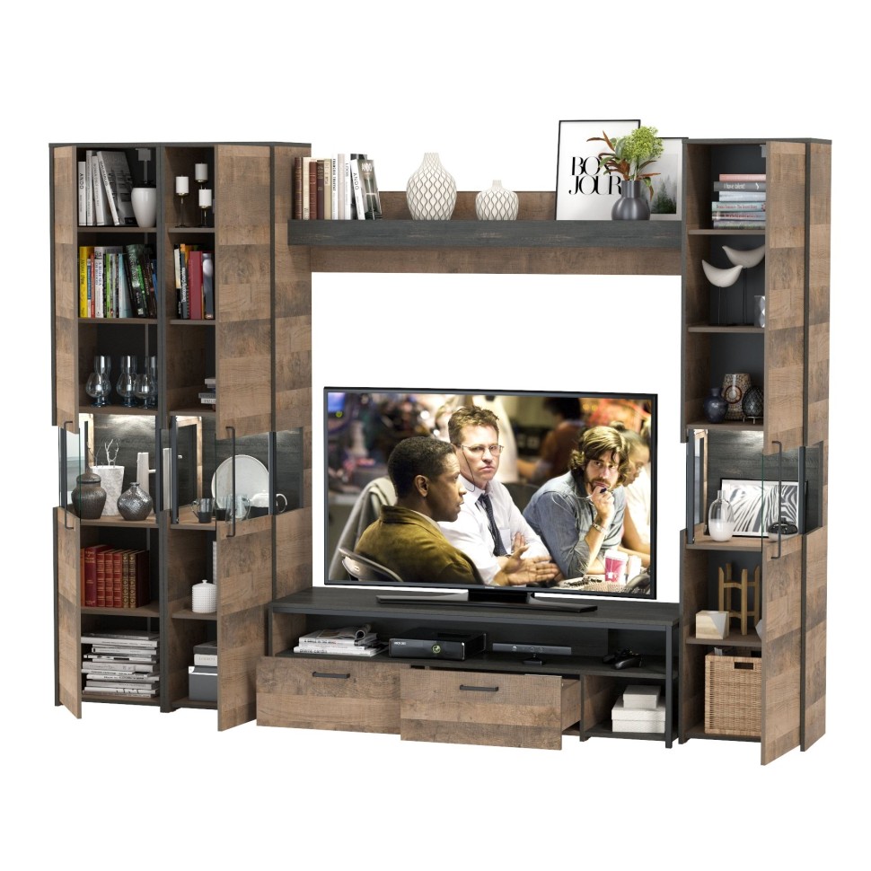 Трувор Гостиная 031, цвет дуб гранж песочный/интра, ШхГхВ 284,2х45,4х210 см., универсальная сборка