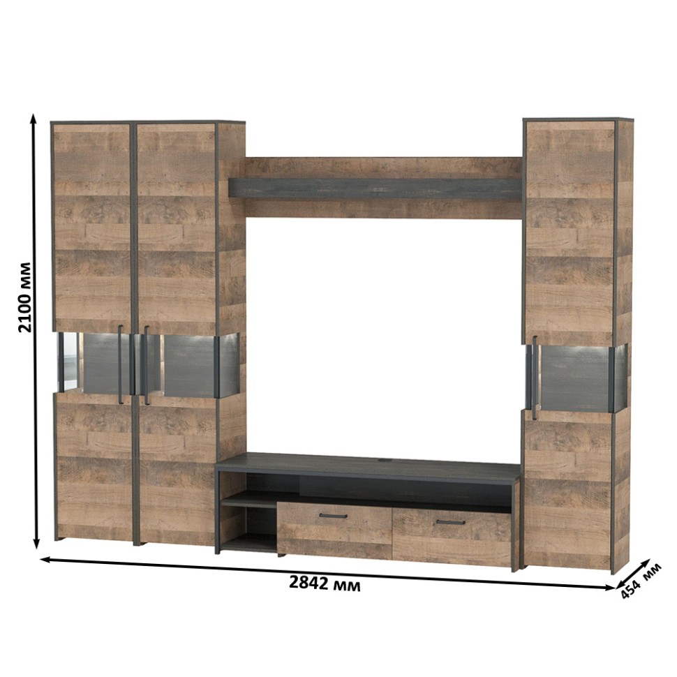 Трувор Гостиная 031, цвет дуб гранж песочный/интра, ШхГхВ 284,2х45,4х210 см., универсальная сборка