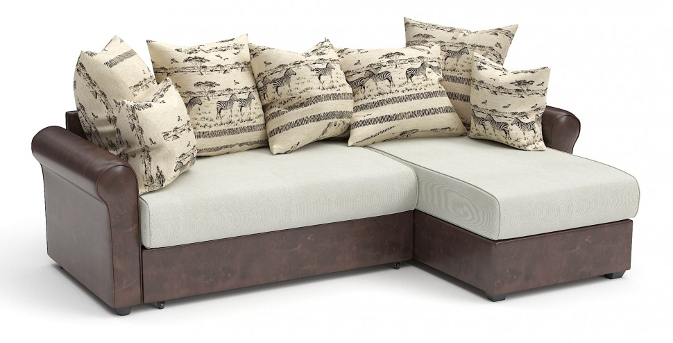 Диван угловой Рейн дельфин белый велюр+коричневая экокожа