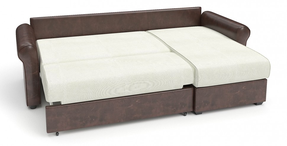 Диван угловой Рейн дельфин белый велюр+коричневая экокожа