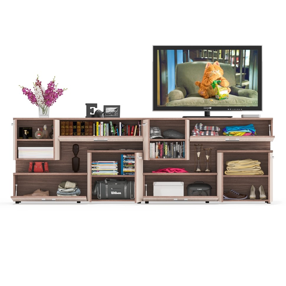 Две тумбы ТВ С-МД-С1-1400, цвет ясень шимо светлый/ясень шимо тёмный, ШхГхВ 280х30х93 см., НЕ универсальная сборка