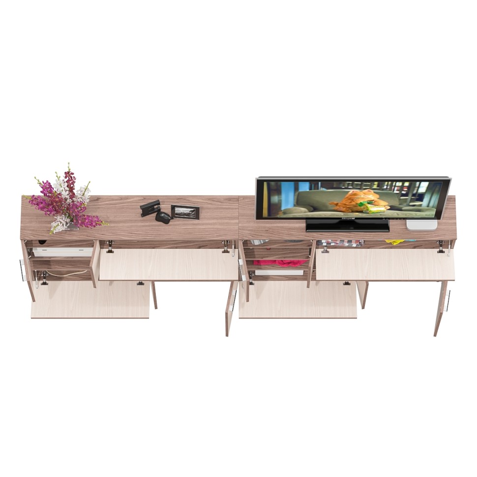 Две тумбы ТВ С-МД-С1-1400, цвет ясень шимо светлый/ясень шимо тёмный, ШхГхВ 280х30х93 см., НЕ универсальная сборка