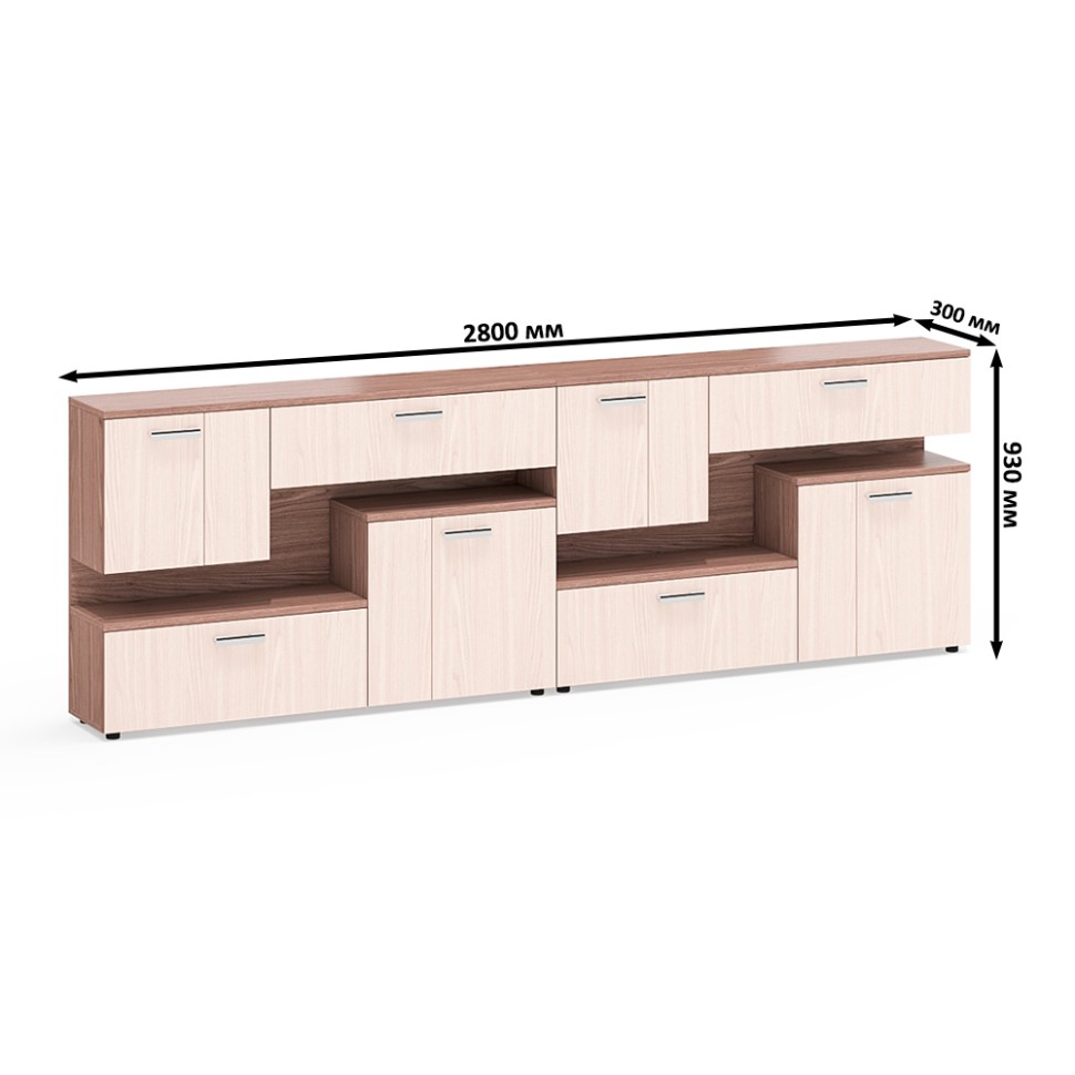 Две тумбы ТВ С-МД-С1-1400, цвет ясень шимо светлый/ясень шимо тёмный, ШхГхВ 280х30х93 см., НЕ универсальная сборка