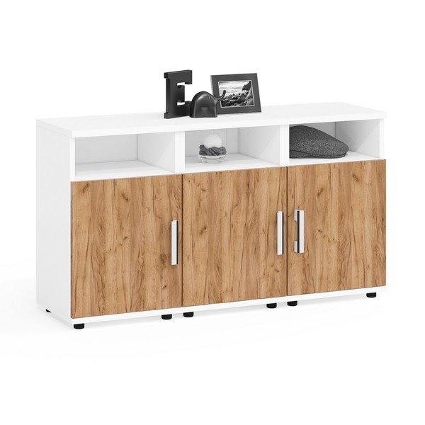 Три тумбы прикроватных Бонус, цвет корпус белый шагрень/фасады крафт золотой, ШхГхВ 120х35х66 см. (Тумба прикроватная Бонус), универсальная сборка