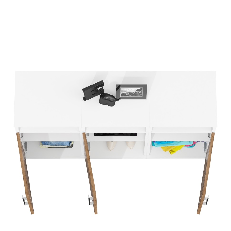 Три тумбы прикроватных Бонус, цвет корпус белый шагрень/фасады крафт золотой, ШхГхВ 120х35х66 см. (Тумба прикроватная Бонус), универсальная сборка