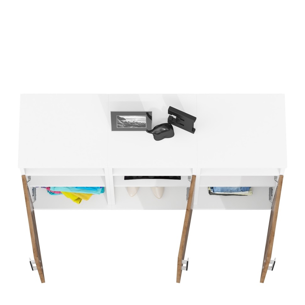 Три тумбы прикроватных Бонус, цвет корпус белый шагрень/фасады крафт золотой, ШхГхВ 120х35х66 см. (Тумба прикроватная Бонус), универсальная сборка