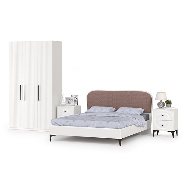 Валенсия Спальня № 34, цвет ЛДСП белый шагрень/МДФ белый шагрень/ткань велутто 19, ортопед есть, сп. м. 1600х2000 мм., б/м