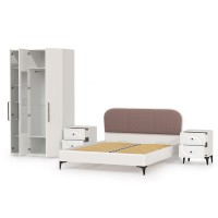 Валенсия Спальня № 34, цвет ЛДСП белый шагрень/МДФ белый шагрень/ткань велутто 19, ортопед есть, сп. м. 1600х2000 мм., б/м