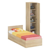 Кровать 0900 + Пенал Стандарт, цвет дуб сонома, ШхГхВ 93,5х203,5х70 + 45х52х200 см., сп.м. 900х2000 мм., без матраса, основание есть