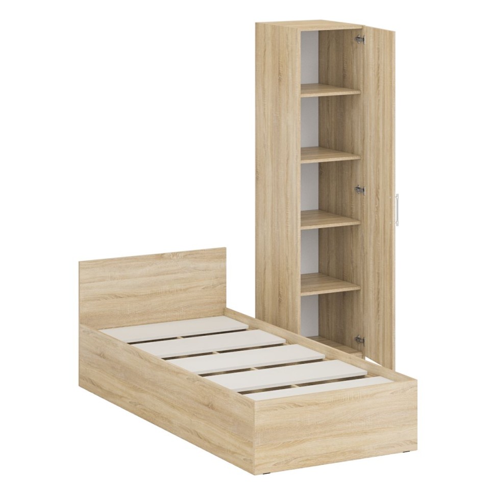 Кровать 0900 + Пенал Стандарт, цвет дуб сонома, ШхГхВ 93,5х203,5х70 + 45х52х200 см., сп.м. 900х2000 мм., без матраса, основание есть