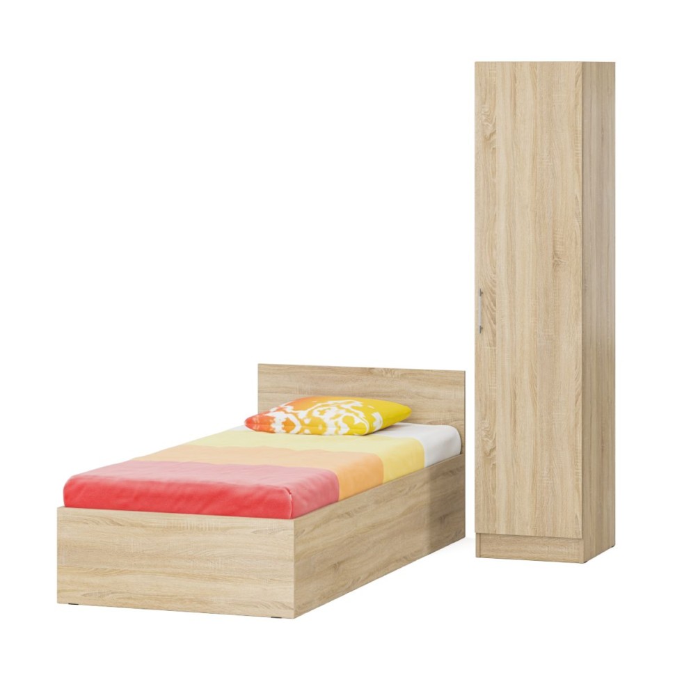 Кровать 0900 + Пенал Стандарт, цвет дуб сонома, ШхГхВ 93,5х203,5х70 + 45х52х200 см., сп.м. 900х2000 мм., без матраса, основание есть
