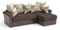 Диван угловой Рейн дельфин коричневый велюр+коричневая экокожа