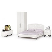 Валенсия Спальня № 35, цвет ЛДСП белый шагрень/чёрный/МДФ белый шагрень, ортопед есть, сп. м. 1600х2000 мм., б/м