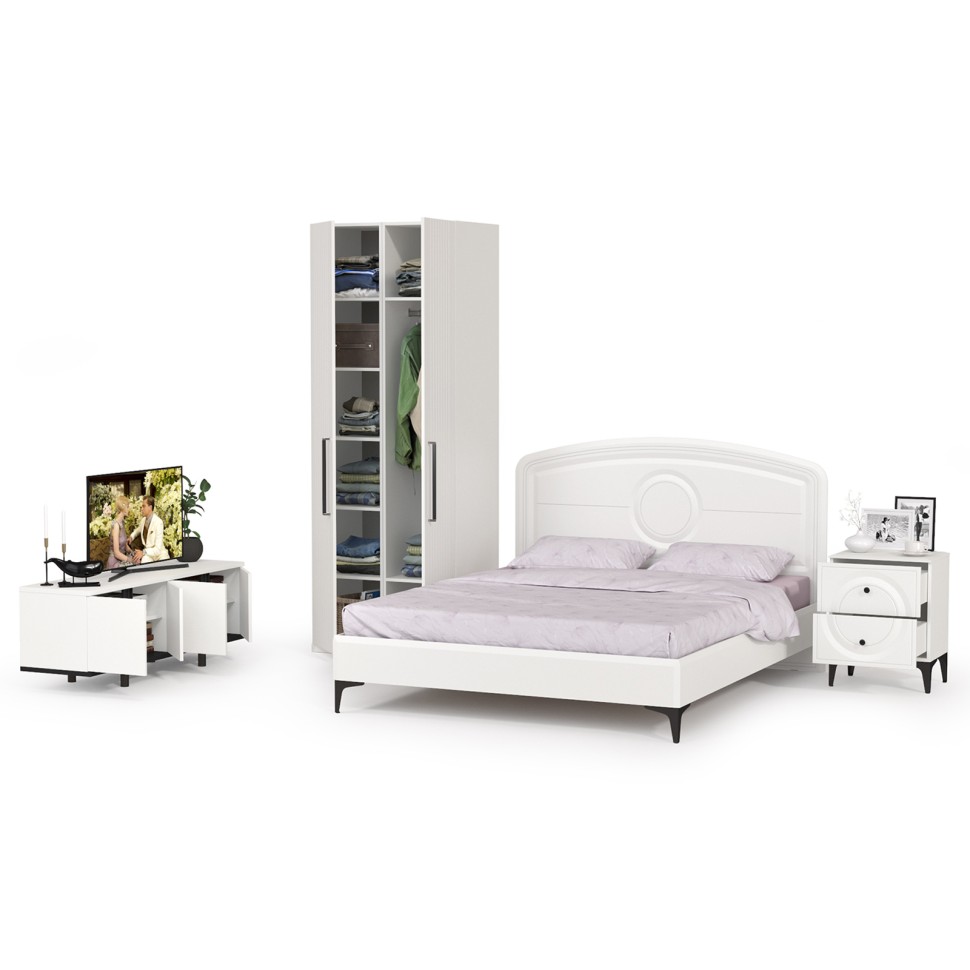 Валенсия Спальня № 35, цвет ЛДСП белый шагрень/чёрный/МДФ белый шагрень, ортопед есть, сп. м. 1600х2000 мм., б/м