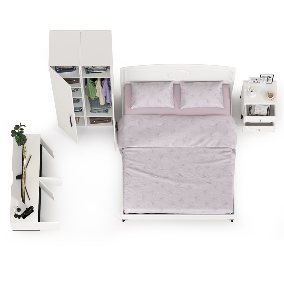 Валенсия Спальня № 35, цвет ЛДСП белый шагрень/чёрный/МДФ белый шагрень, ортопед есть, сп. м. 1600х2000 мм., б/м