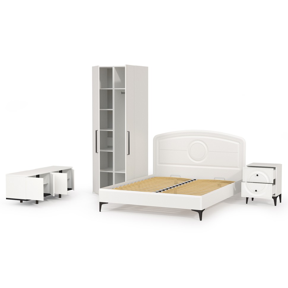 Валенсия Спальня № 35, цвет ЛДСП белый шагрень/чёрный/МДФ белый шагрень, ортопед есть, сп. м. 1600х2000 мм., б/м