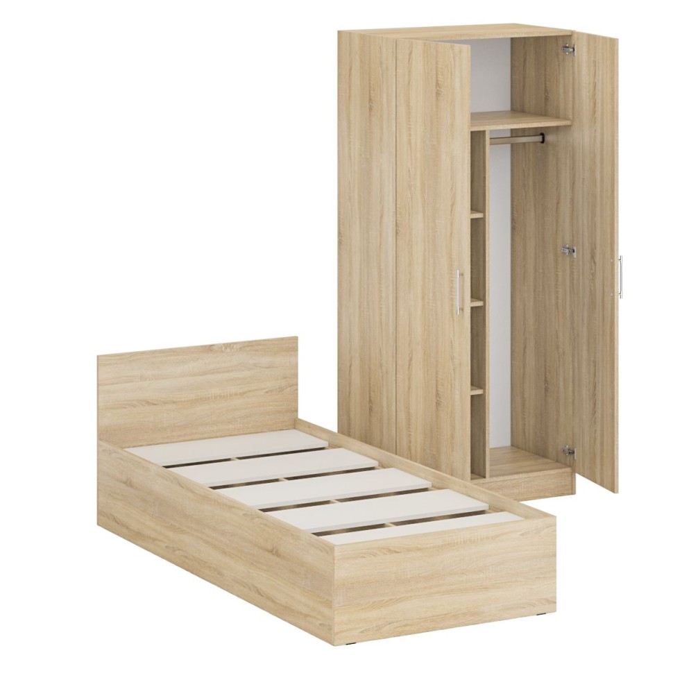 Кровать 0900 + Шкаф 2-х створчатый Стандарт, цвет дуб сонома, ШхГхВ 93,5х203,5х70 + 90х52х200 см., сп.м. 900х2000 мм., без матраса, основание есть