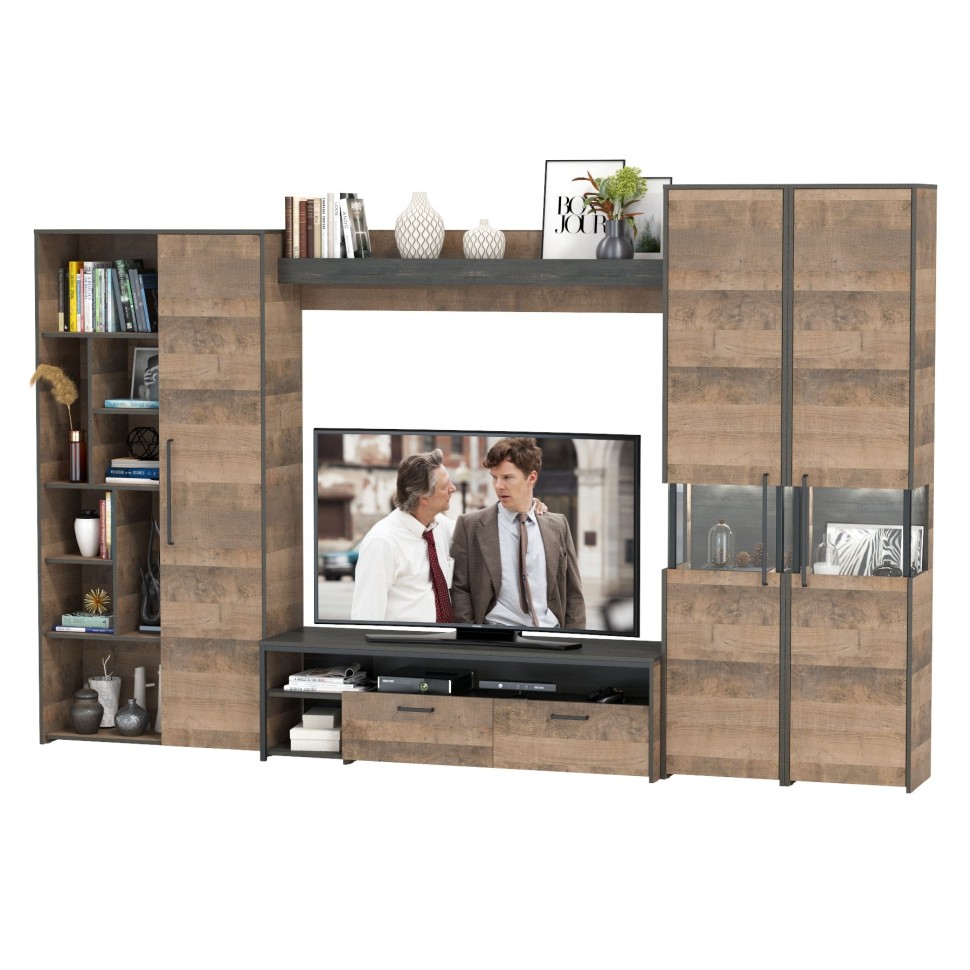 Трувор Гостиная 033, цвет дуб гранж песочный/интра, ШхГхВ 332,4х45,4х210 см., универсальная сборка