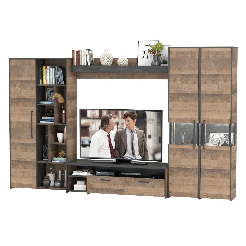 Трувор Гостиная 033, цвет дуб гранж песочный/интра, ШхГхВ 332,4х45,4х210 см., универсальная сборка