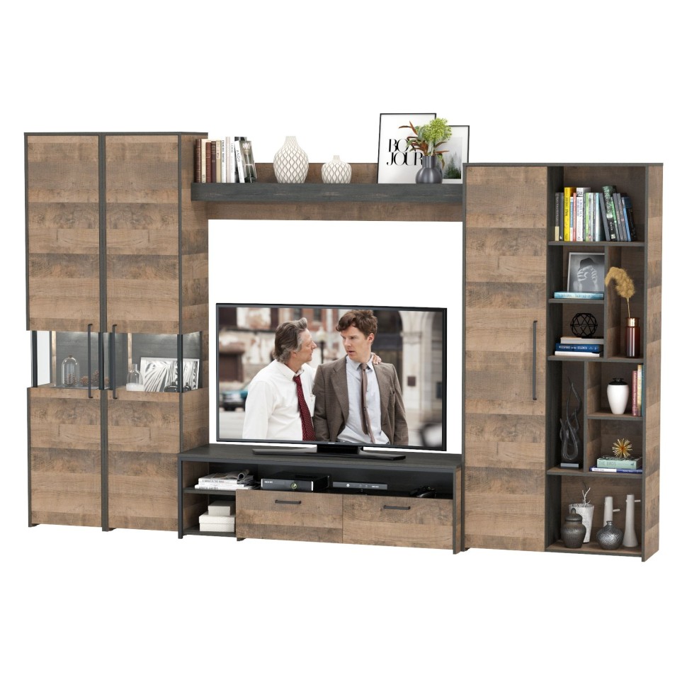 Трувор Гостиная 033, цвет дуб гранж песочный/интра, ШхГхВ 332,4х45,4х210 см., универсальная сборка