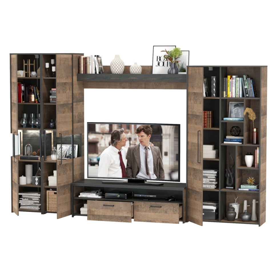 Трувор Гостиная 033, цвет дуб гранж песочный/интра, ШхГхВ 332,4х45,4х210 см., универсальная сборка