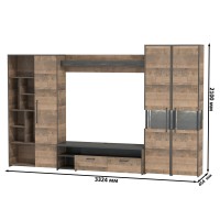 Трувор Гостиная 033, цвет дуб гранж песочный/интра, ШхГхВ 332,4х45,4х210 см., универсальная сборка