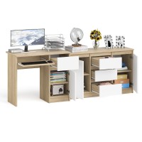 Мори Стол компьютерный МС-1 правый + Комод МК1200.3, цвет дуб сонома/белый, ШхГхВ 210,4х50х76,6 см., выдвижной ящик справа, НЕ универсальная сборка