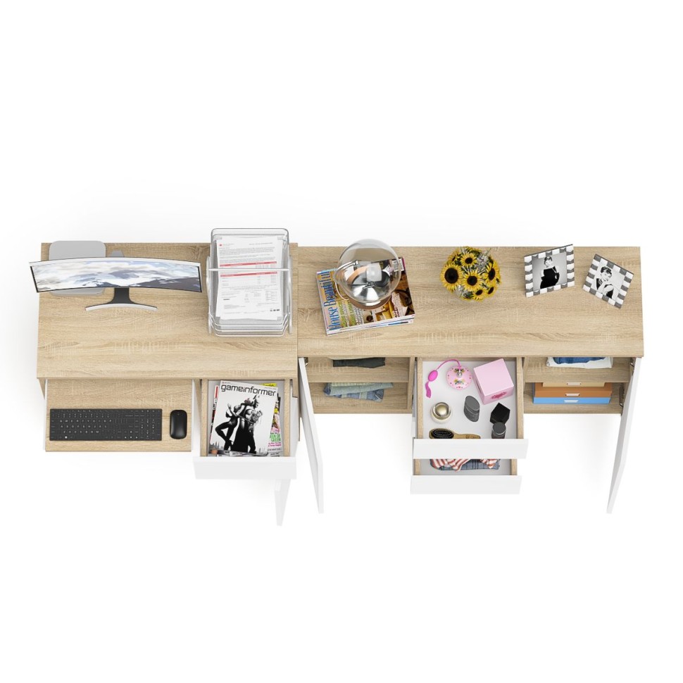 Мори Стол компьютерный МС-1 правый + Комод МК1200.3, цвет дуб сонома/белый, ШхГхВ 210,4х50х76,6 см., выдвижной ящик справа, НЕ универсальная сборка