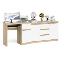 Мори Стол компьютерный МС-1 правый + Комод МК1200.3, цвет дуб сонома/белый, ШхГхВ 210,4х50х76,6 см., выдвижной ящик справа, НЕ универсальная сборка