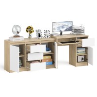 Мори Стол компьютерный МС-1 правый + Комод МК1200.3, цвет дуб сонома/белый, ШхГхВ 210,4х50х76,6 см., выдвижной ящик справа, НЕ универсальная сборка