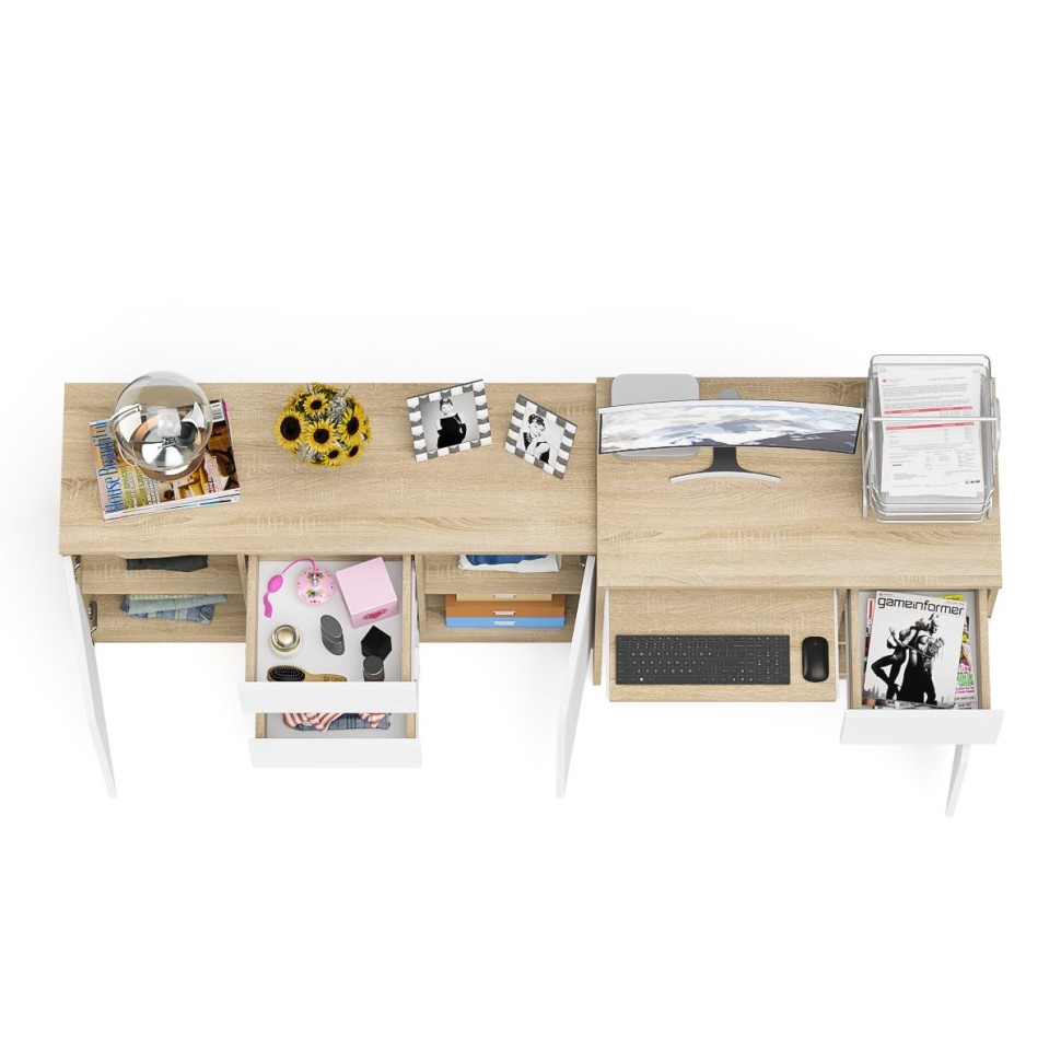 Мори Стол компьютерный МС-1 правый + Комод МК1200.3, цвет дуб сонома/белый, ШхГхВ 210,4х50х76,6 см., выдвижной ящик справа, НЕ универсальная сборка