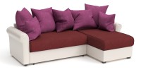 Диван угловой Рейн дельфин красный велюр+белая экокожа