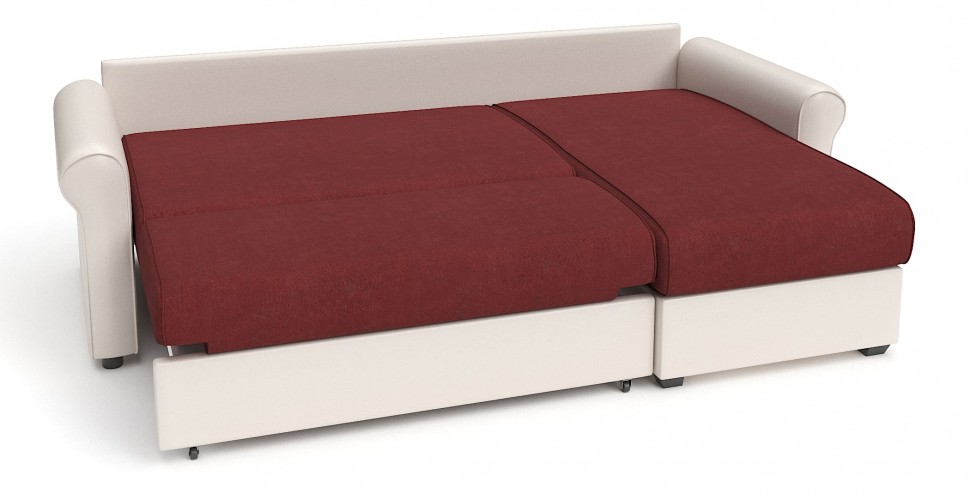 Диван угловой Рейн дельфин красный велюр+белая экокожа