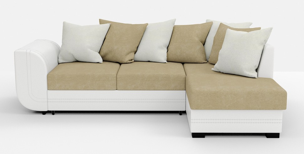 Угловой диван Чикаго Люкс велюр бежевый + экокожа белый