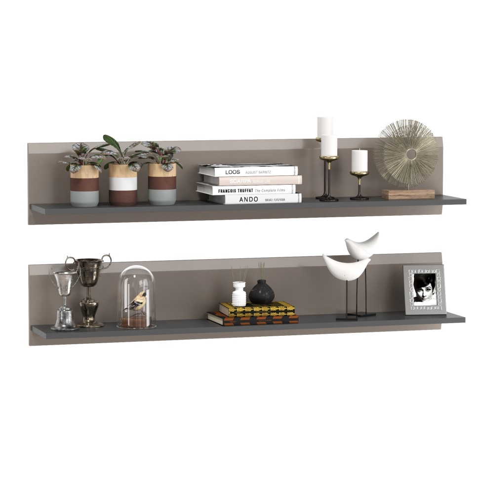 Сидней 16.486 Полка 2 штуки, цвет антрацит/МДФ веллюто капучино, ШхГхВ размер каждой полки в отдельности: 129,9х21,6х24 см.