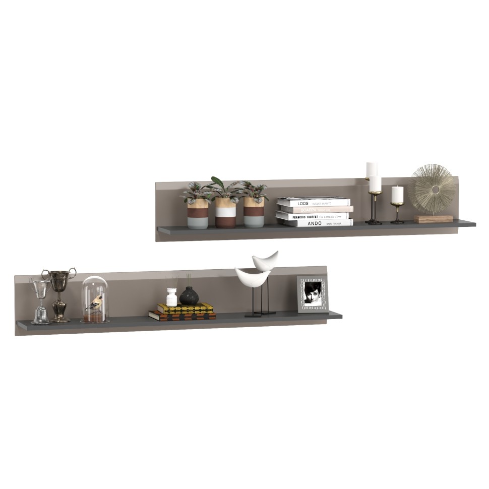 Сидней 16.486 Полка 2 штуки, цвет антрацит/МДФ веллюто капучино, ШхГхВ размер каждой полки в отдельности: 129,9х21,6х24 см.