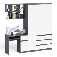 Мори Стол компьютерный МС-1 правый + Шкаф МШ1200.1 + Полка 900, цвет графит/белый, ШхГхВ 210,4х50,4х209,6 см., НЕ универсальная сборка