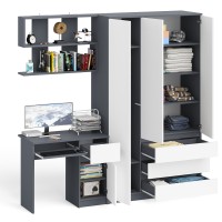 Мори Стол компьютерный МС-1 правый + Шкаф МШ1200.1 + Полка 900, цвет графит/белый, ШхГхВ 210,4х50,4х209,6 см., НЕ универсальная сборка