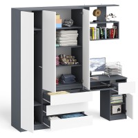 Мори Стол компьютерный МС-1 правый + Шкаф МШ1200.1 + Полка 900, цвет графит/белый, ШхГхВ 210,4х50,4х209,6 см., НЕ универсальная сборка