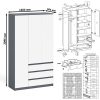 Мори Стол компьютерный МС-1 правый + Шкаф МШ1200.1 + Полка 900, цвет графит/белый, ШхГхВ 210,4х50,4х209,6 см., НЕ универсальная сборка