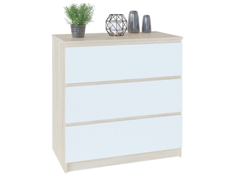 Комод Т-2Р, цвет дуб сонома/белый, ШхГхВ 80х44,6х80,4 см., Комод с 3-мя ящиками