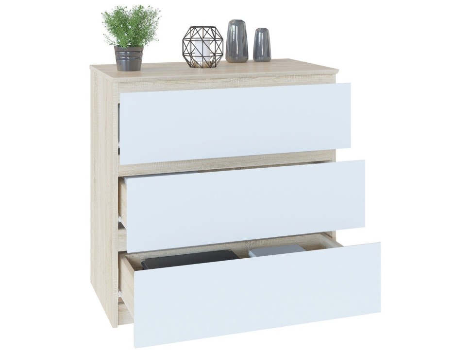 Комод Т-2Р, цвет дуб сонома/белый, ШхГхВ 80х44,6х80,4 см., Комод с 3-мя ящиками