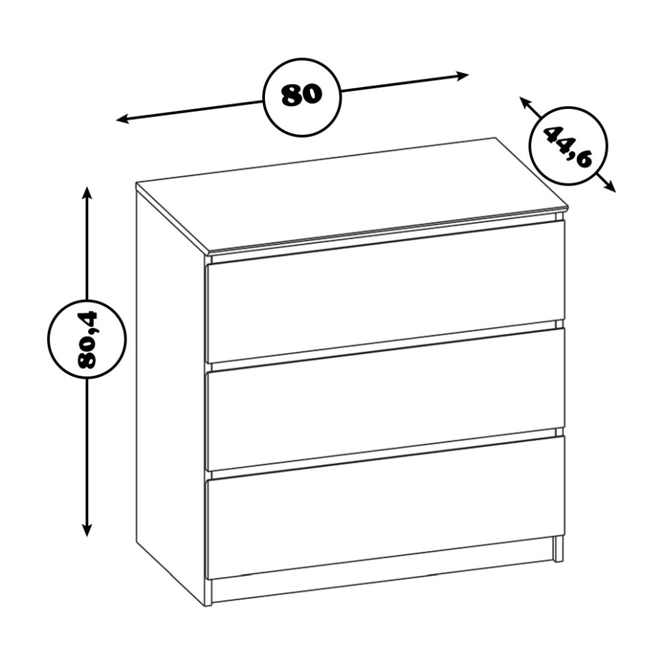 Комод Т-2Р, цвет дуб сонома/белый, ШхГхВ 80х44,6х80,4 см., Комод с 3-мя ящиками