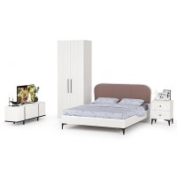 Валенсия Спальня № 36, цвет ЛДСП белый шагрень/чёрный/МДФ белый шагрень/ткань велутто 19, ортопед есть, сп. м. 1600х2000 мм., б/м