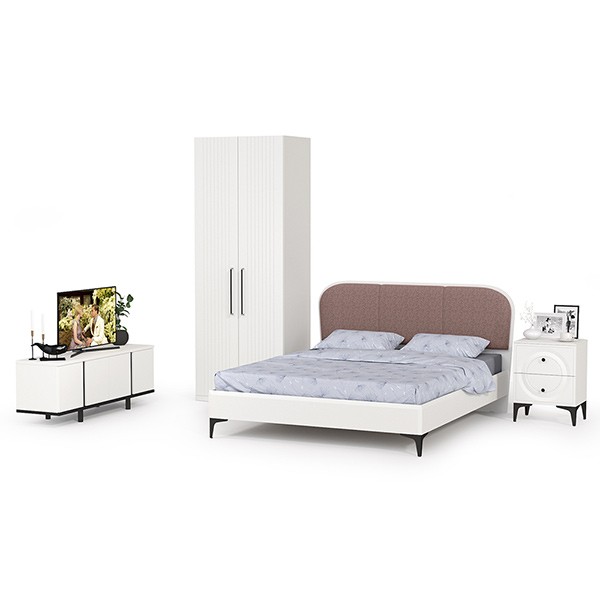 Валенсия Спальня № 36, цвет ЛДСП белый шагрень/чёрный/МДФ белый шагрень/ткань велутто 19, ортопед есть, сп. м. 1600х2000 мм., б/м