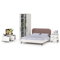 Валенсия Спальня № 36, цвет ЛДСП белый шагрень/чёрный/МДФ белый шагрень/ткань велутто 19, ортопед есть, сп. м. 1600х2000 мм., б/м