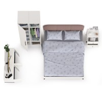 Валенсия Спальня № 36, цвет ЛДСП белый шагрень/чёрный/МДФ белый шагрень/ткань велутто 19, ортопед есть, сп. м. 1600х2000 мм., б/м