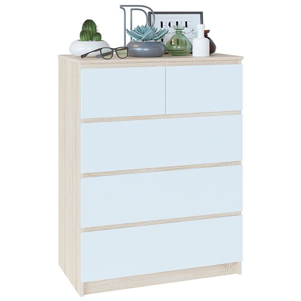 Комод Т-5Р, цвет сонома/белый, ШхГхВ 80х44,6х104,4 см., Комод с 5-ю ящиками